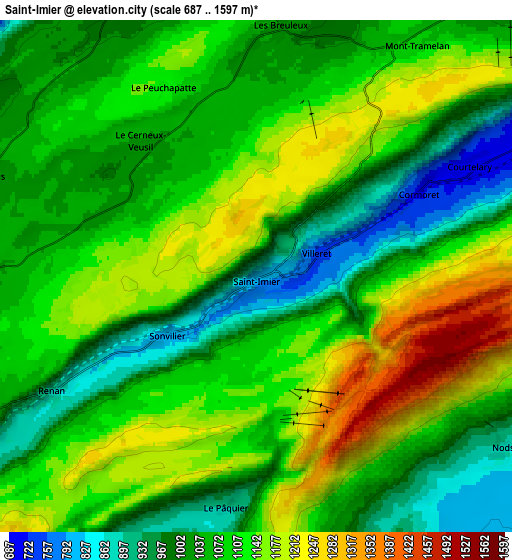 Zoom OUT 2x Saint-Imier, Switzerland elevation map
