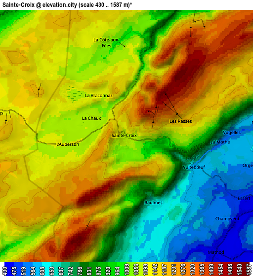 Zoom OUT 2x Sainte-Croix, Switzerland elevation map
