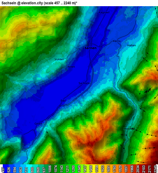 Zoom OUT 2x Sachseln, Switzerland elevation map