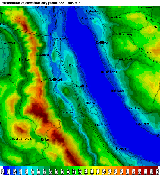 Zoom OUT 2x Rüschlikon, Switzerland elevation map