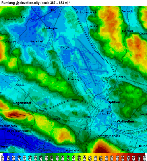 Zoom OUT 2x Rümlang, Switzerland elevation map