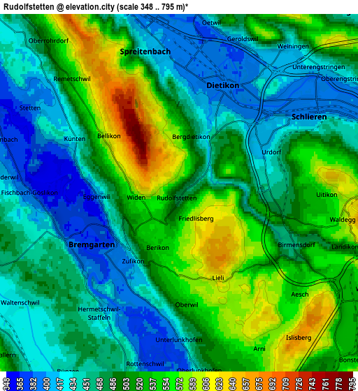 Zoom OUT 2x Rudolfstetten, Switzerland elevation map