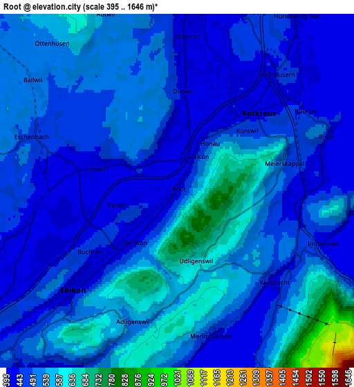 Zoom OUT 2x Root, Switzerland elevation map