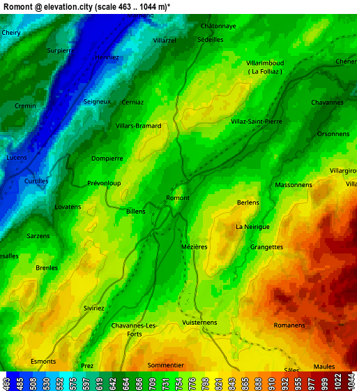 Zoom OUT 2x Romont, Switzerland elevation map