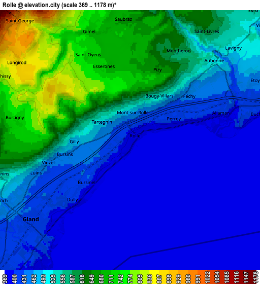 Zoom OUT 2x Rolle, Switzerland elevation map