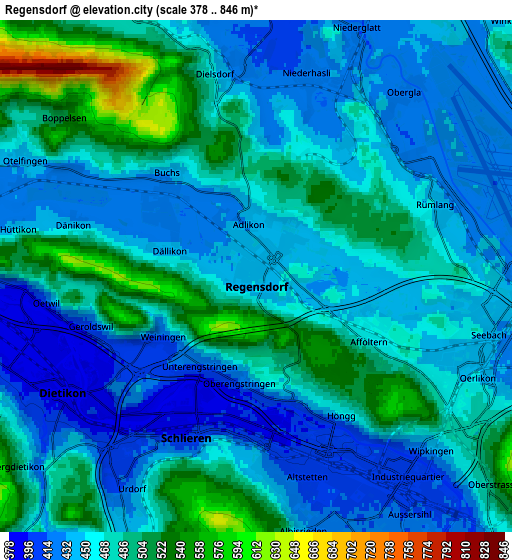 Zoom OUT 2x Regensdorf, Switzerland elevation map