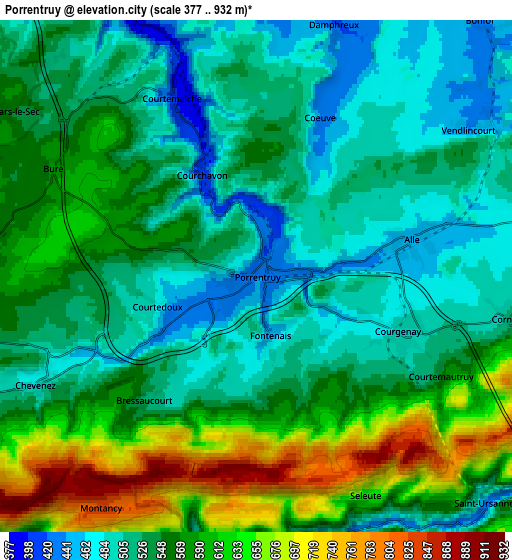 Zoom OUT 2x Porrentruy, Switzerland elevation map