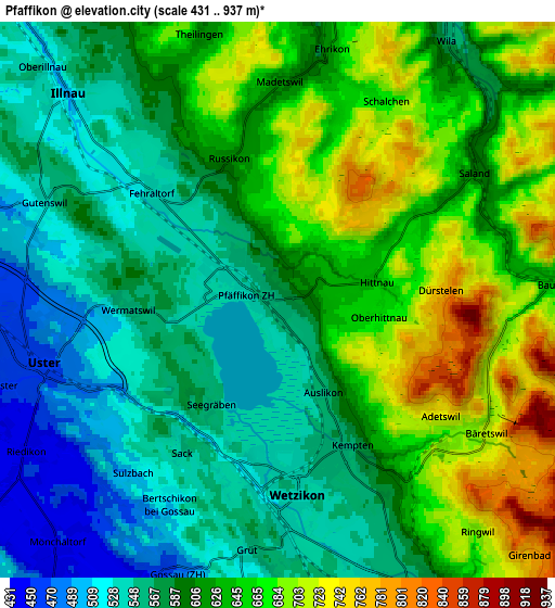 Zoom OUT 2x Pfäffikon, Switzerland elevation map