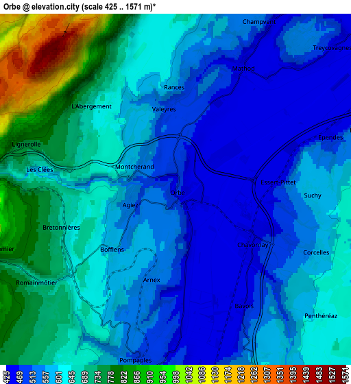 Zoom OUT 2x Orbe, Switzerland elevation map