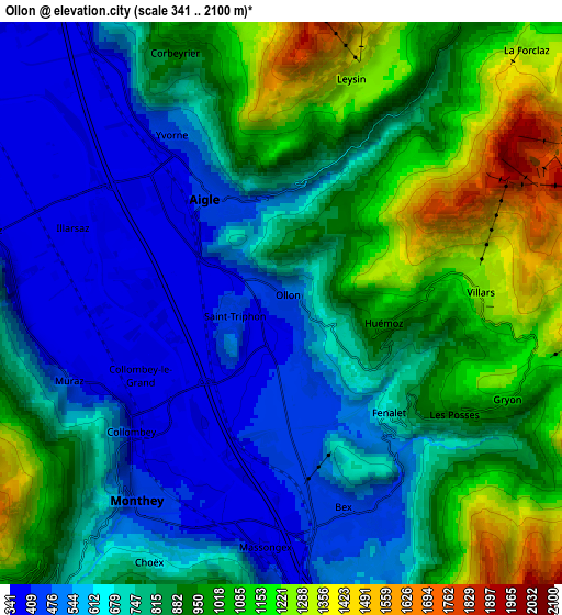 Zoom OUT 2x Ollon, Switzerland elevation map