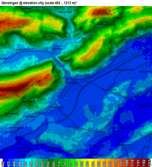 Zoom OUT 2x Oensingen, Switzerland elevation map