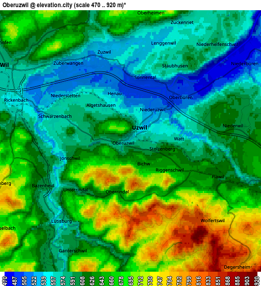 Zoom OUT 2x Oberuzwil, Switzerland elevation map