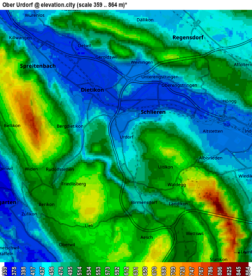 Zoom OUT 2x Urdorf, Switzerland elevation map