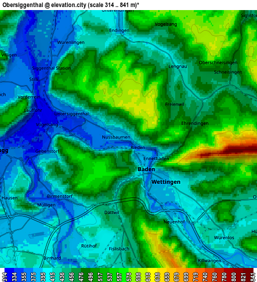 Zoom OUT 2x Obersiggenthal, Switzerland elevation map