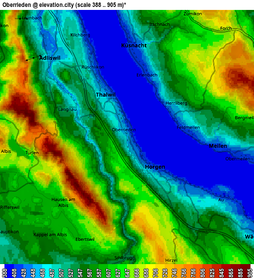 Zoom OUT 2x Oberrieden, Switzerland elevation map