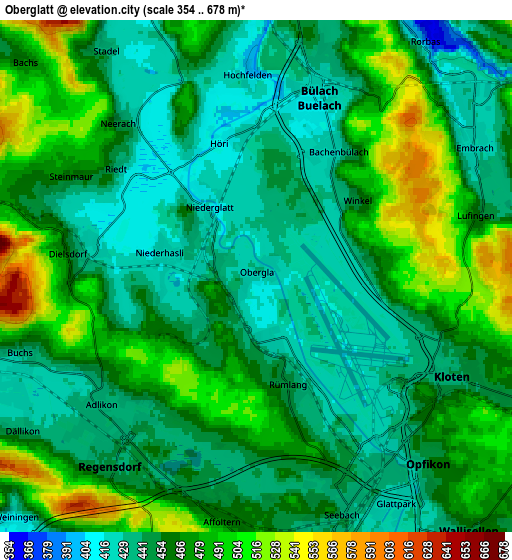 Zoom OUT 2x Oberglatt, Switzerland elevation map