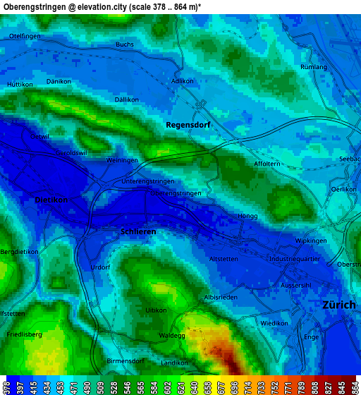 Zoom OUT 2x Oberengstringen, Switzerland elevation map