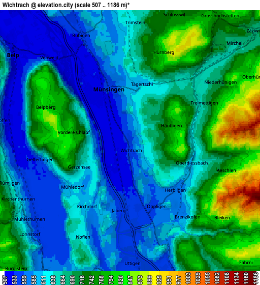 Zoom OUT 2x Wichtrach, Switzerland elevation map