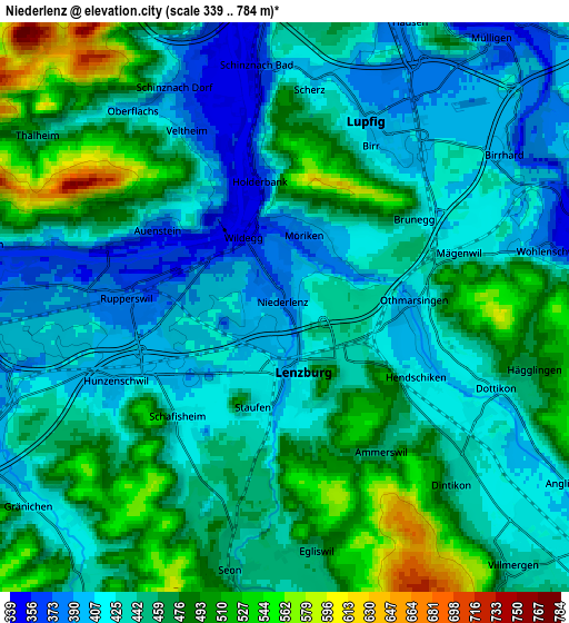 Zoom OUT 2x Niederlenz, Switzerland elevation map