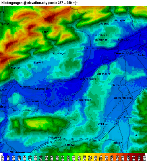 Zoom OUT 2x Niedergösgen, Switzerland elevation map