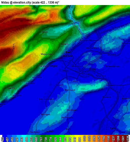 Zoom OUT 2x Nidau, Switzerland elevation map