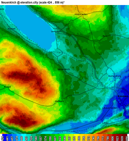 Zoom OUT 2x Neuenkirch, Switzerland elevation map