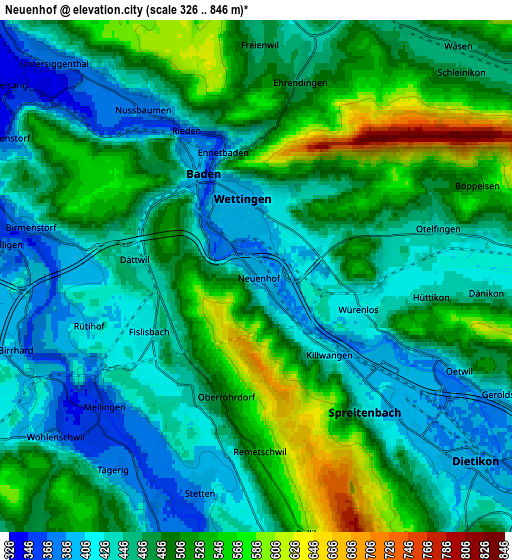 Zoom OUT 2x Neuenhof, Switzerland elevation map