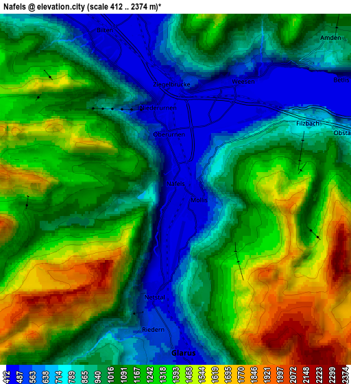 Zoom OUT 2x Näfels, Switzerland elevation map