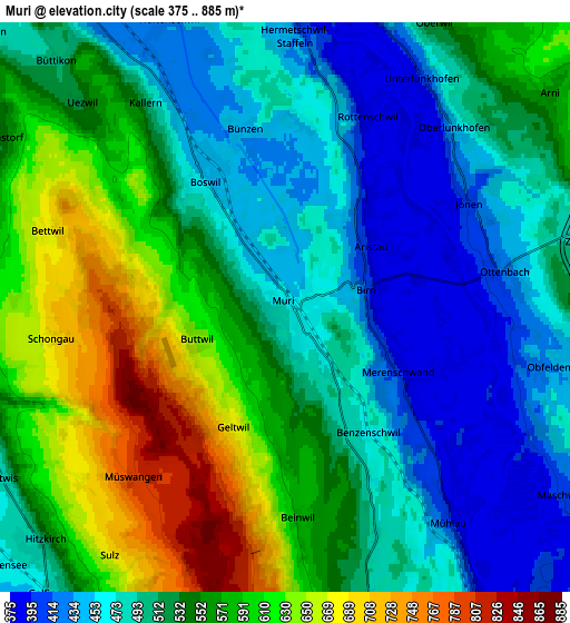 Zoom OUT 2x Muri, Switzerland elevation map