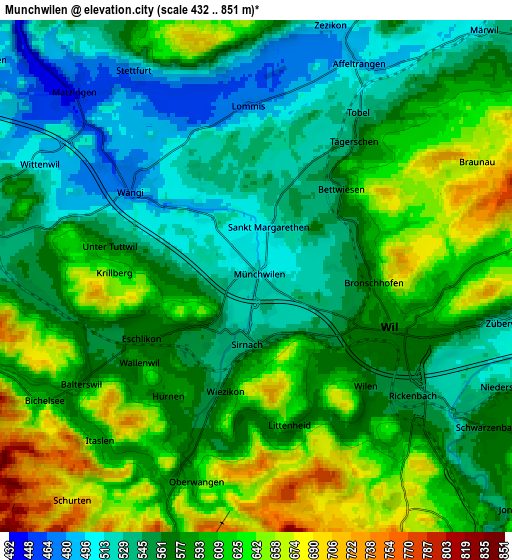 Zoom OUT 2x Münchwilen, Switzerland elevation map