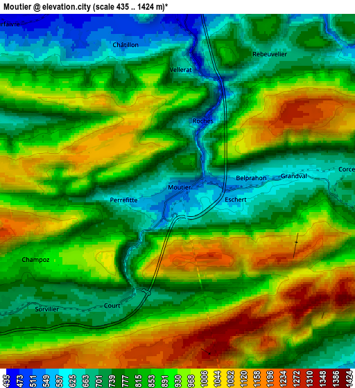 Zoom OUT 2x Moutier, Switzerland elevation map