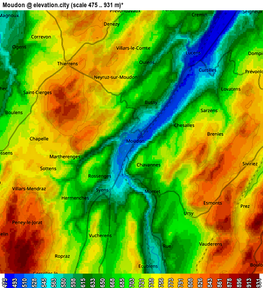 Zoom OUT 2x Moudon, Switzerland elevation map