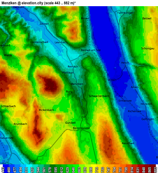 Zoom OUT 2x Menziken, Switzerland elevation map