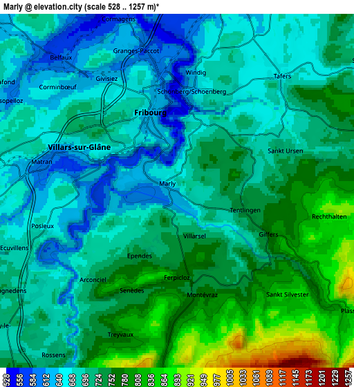 Zoom OUT 2x Marly, Switzerland elevation map