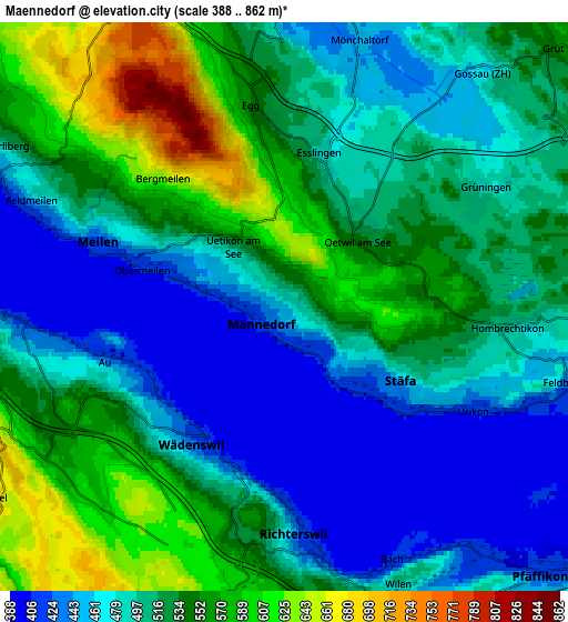 Zoom OUT 2x Männedorf, Switzerland elevation map