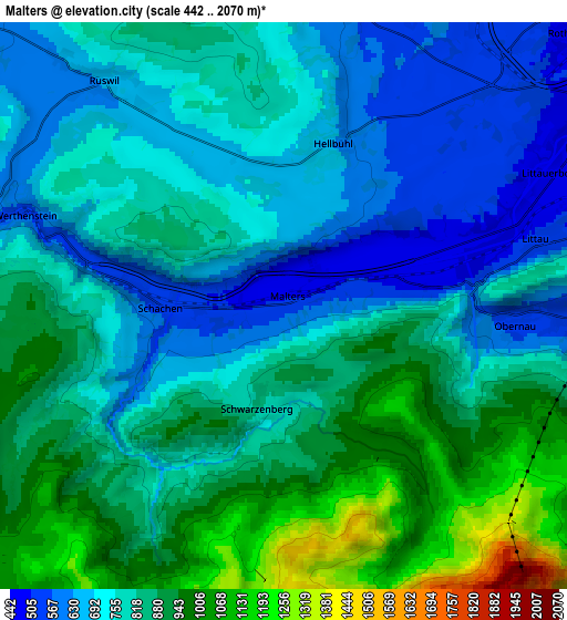 Zoom OUT 2x Malters, Switzerland elevation map