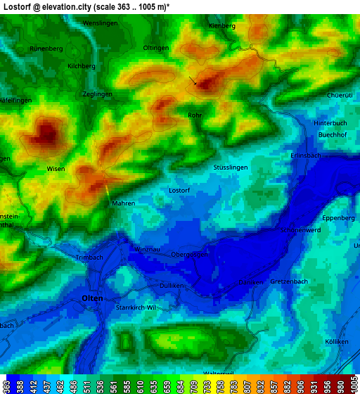 Zoom OUT 2x Lostorf, Switzerland elevation map