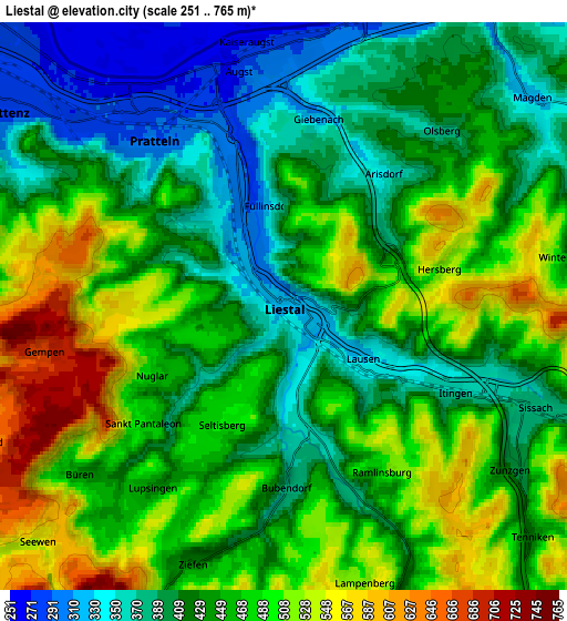 Zoom OUT 2x Liestal, Switzerland elevation map
