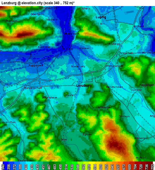 Zoom OUT 2x Lenzburg, Switzerland elevation map