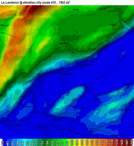 Zoom OUT 2x Le Landeron, Switzerland elevation map