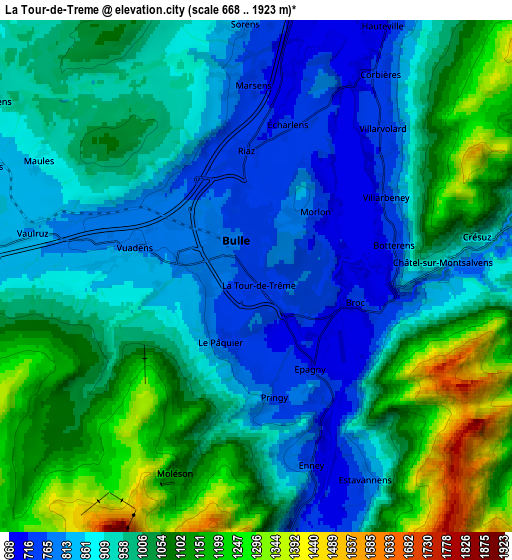 Zoom OUT 2x La Tour-de-Trême, Switzerland elevation map