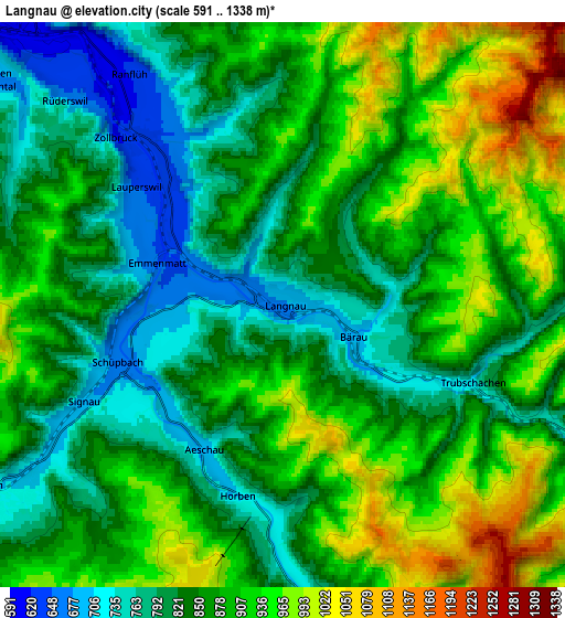 Zoom OUT 2x Langnau, Switzerland elevation map