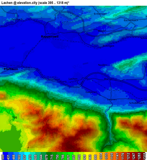 Zoom OUT 2x Lachen, Switzerland elevation map