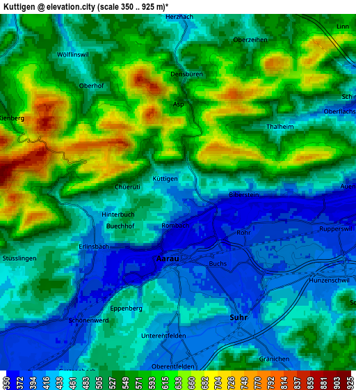 Zoom OUT 2x Küttigen, Switzerland elevation map