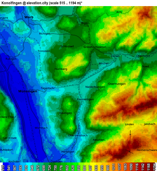 Zoom OUT 2x Konolfingen, Switzerland elevation map