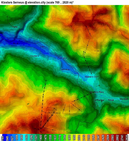 Zoom OUT 2x Klosters Serneus, Switzerland elevation map