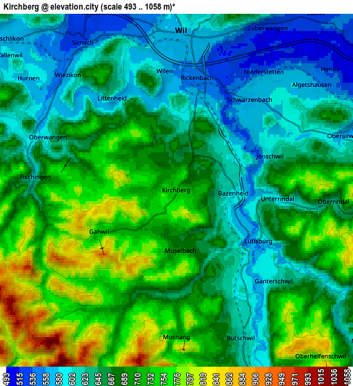 Zoom OUT 2x Kirchberg, Switzerland elevation map