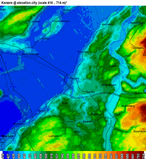 Zoom OUT 2x Kerzers, Switzerland elevation map