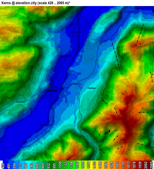 Zoom OUT 2x Kerns, Switzerland elevation map