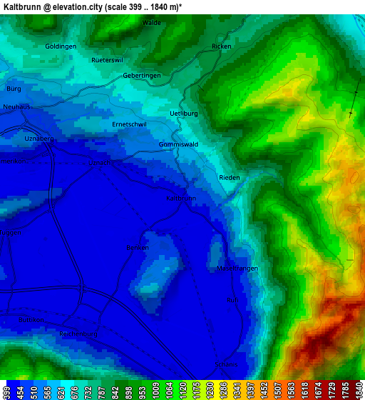 Zoom OUT 2x Kaltbrunn, Switzerland elevation map